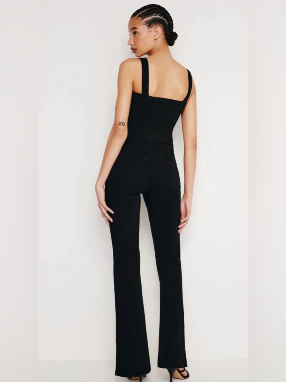 Good American Lace Up Corset Utility Jumpsuit Black Sz M NWT Flare Sold Out - Picture 5 of 12